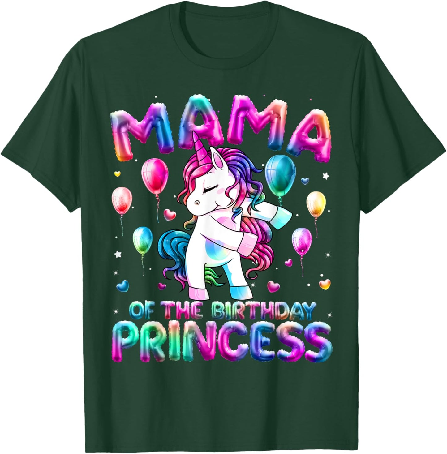 Mama of the Birthday Princess Girl Flossing Unicorn Mom T-Shirt - T-Shirt | Forest