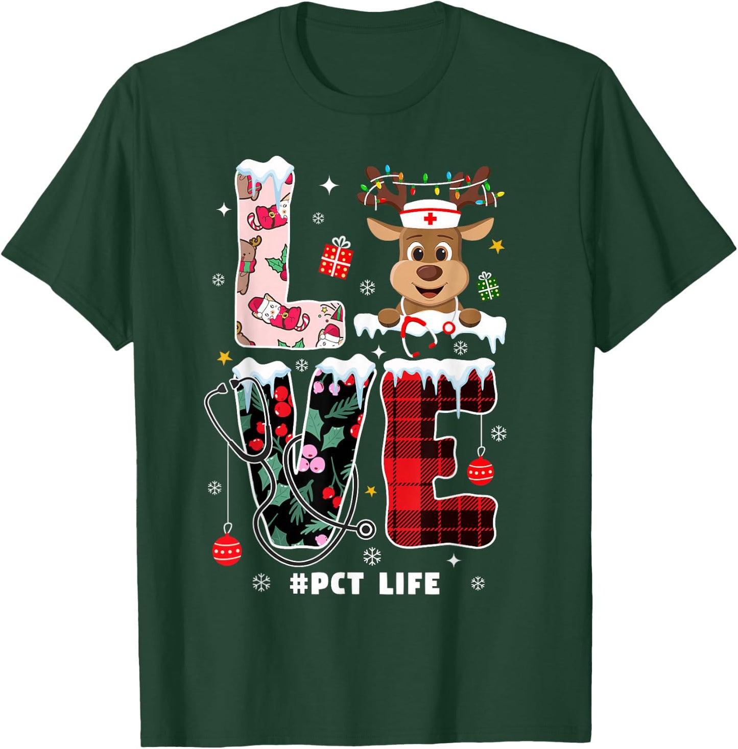 Love Patient Care Technician Xmas PCT Nurse Life Christmas T-Shirt - T-Shirt | Forest