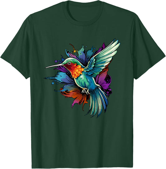 Colorful Hummingbird Art Tie-Dye Bird Watching T-Shirt - T-Shirt | Forest