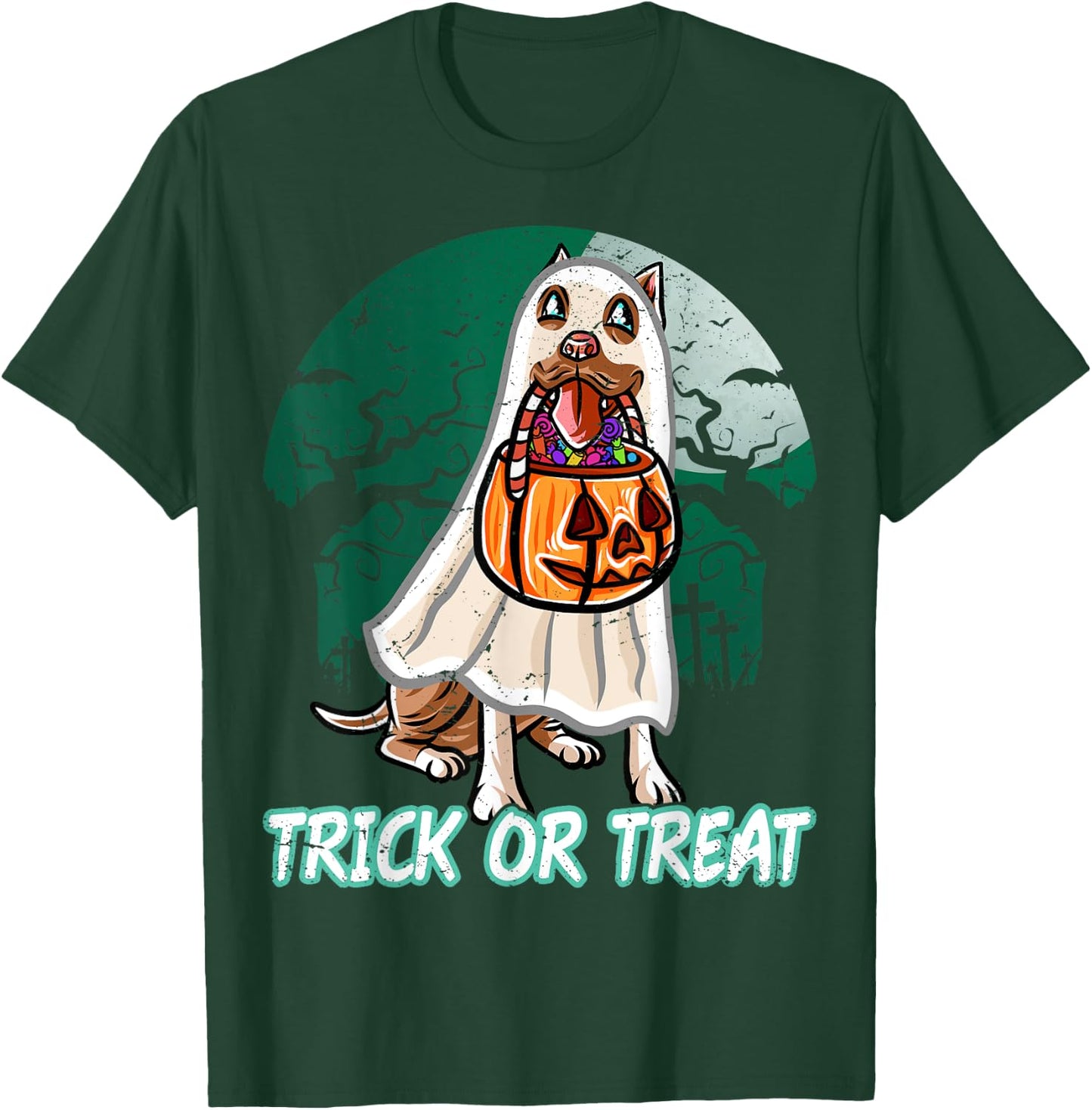 Pitbull Pittie Happy Halloween Costume Ghost T-Shirt - T-Shirt | Forest