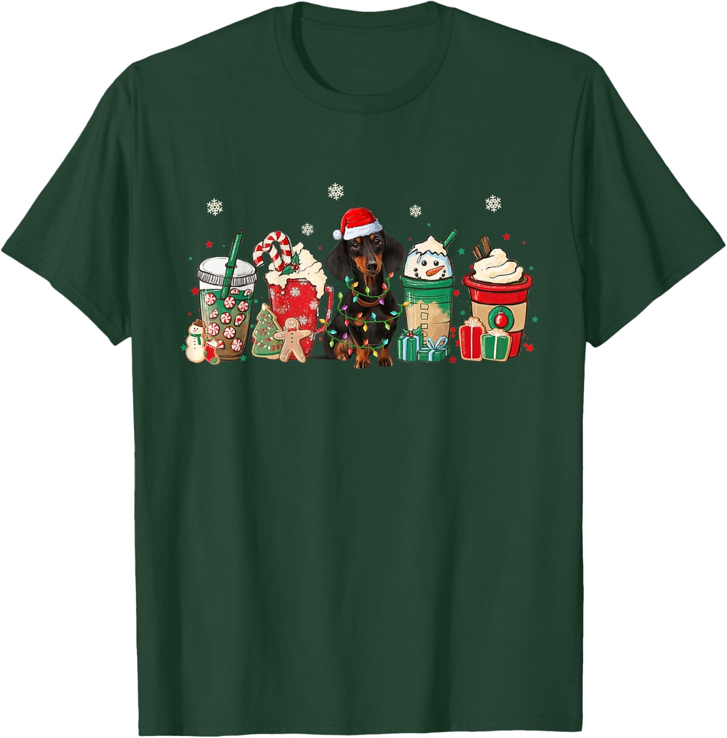 Coffee Latte Christmas Funny Christmas Coffee and Dachshund T-Shirt - T-Shirt | Forest