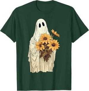 Vintage Floral Ghost Sunflowers Spooky Halloween Graphic T-Shirt - T-Shirt | Forest