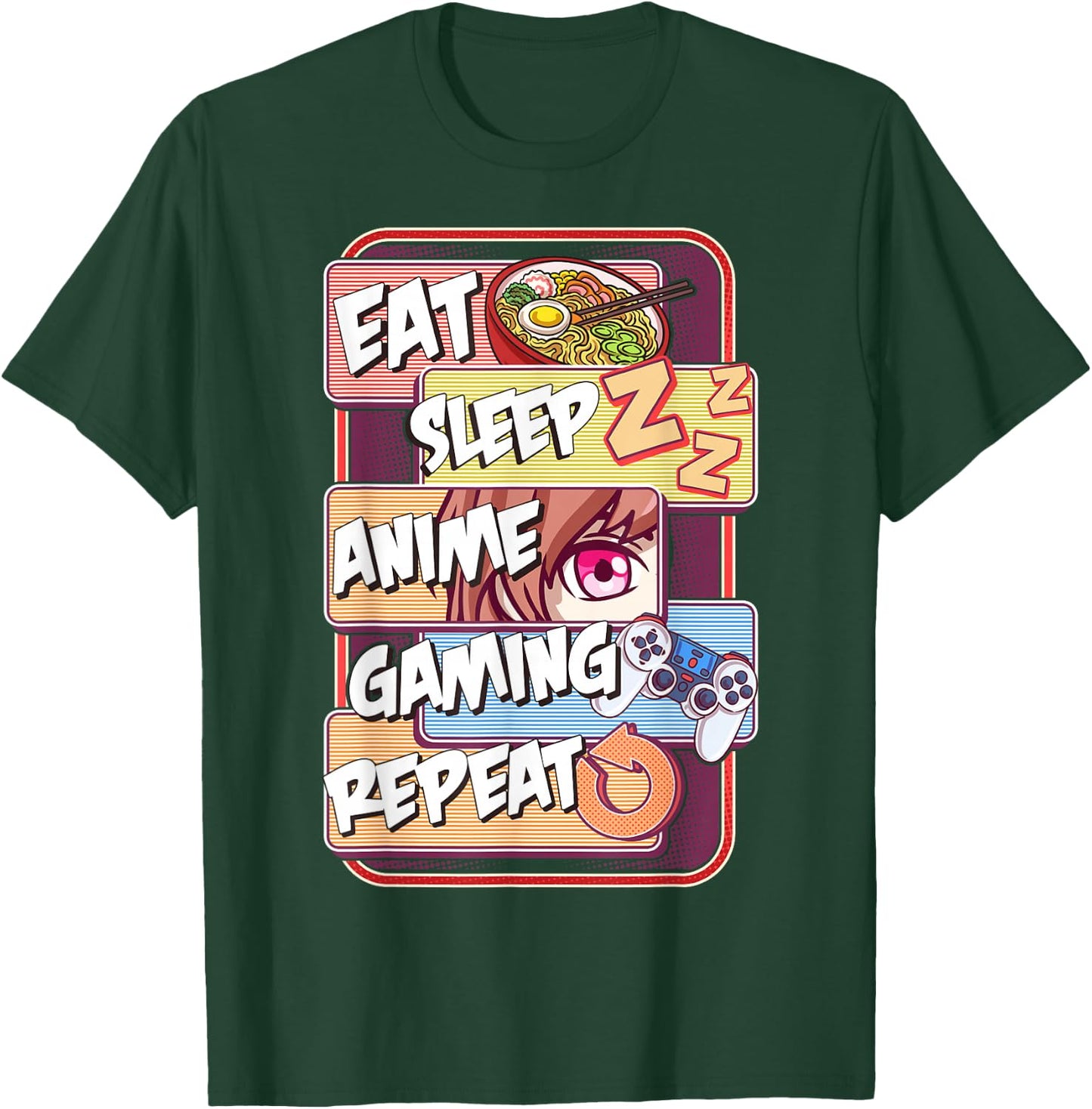 Kawaii Eat Sleep Anime Gaming Repeat T-Shirt - T-Shirt | Forest