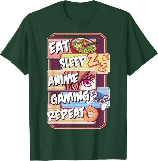 Kawaii Eat Sleep Anime Gaming Repeat T-Shirt - T-Shirt | Forest