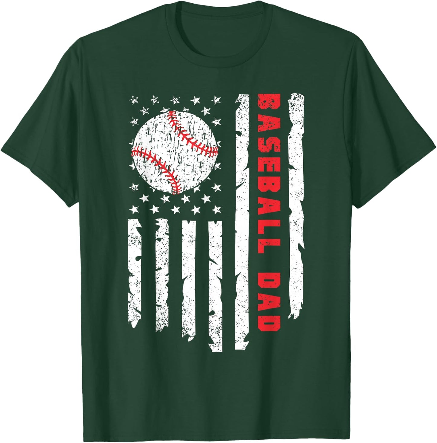 Baseball DAD USA American Flag Fathers Day 4th of July T-Shirt - T-Shirt | Forest