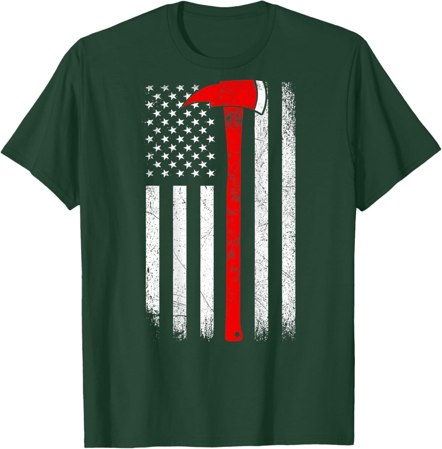 American Flag Axe Thin Red Line Firefighter Support ON BACK Women Kids Men T-Shirt - T-Shirt | Forest