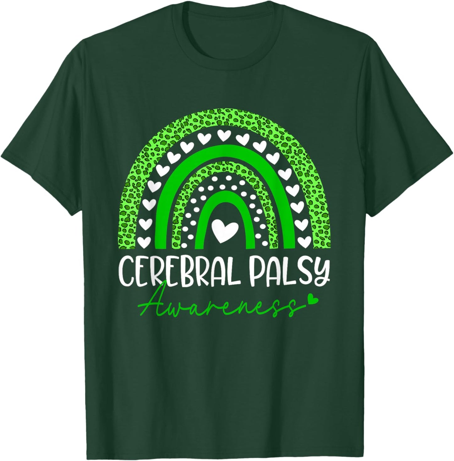 We Wear Green Cerebral Palsy CP Awareness Rainbow Leopard T-Shirt - T-Shirt | Forest