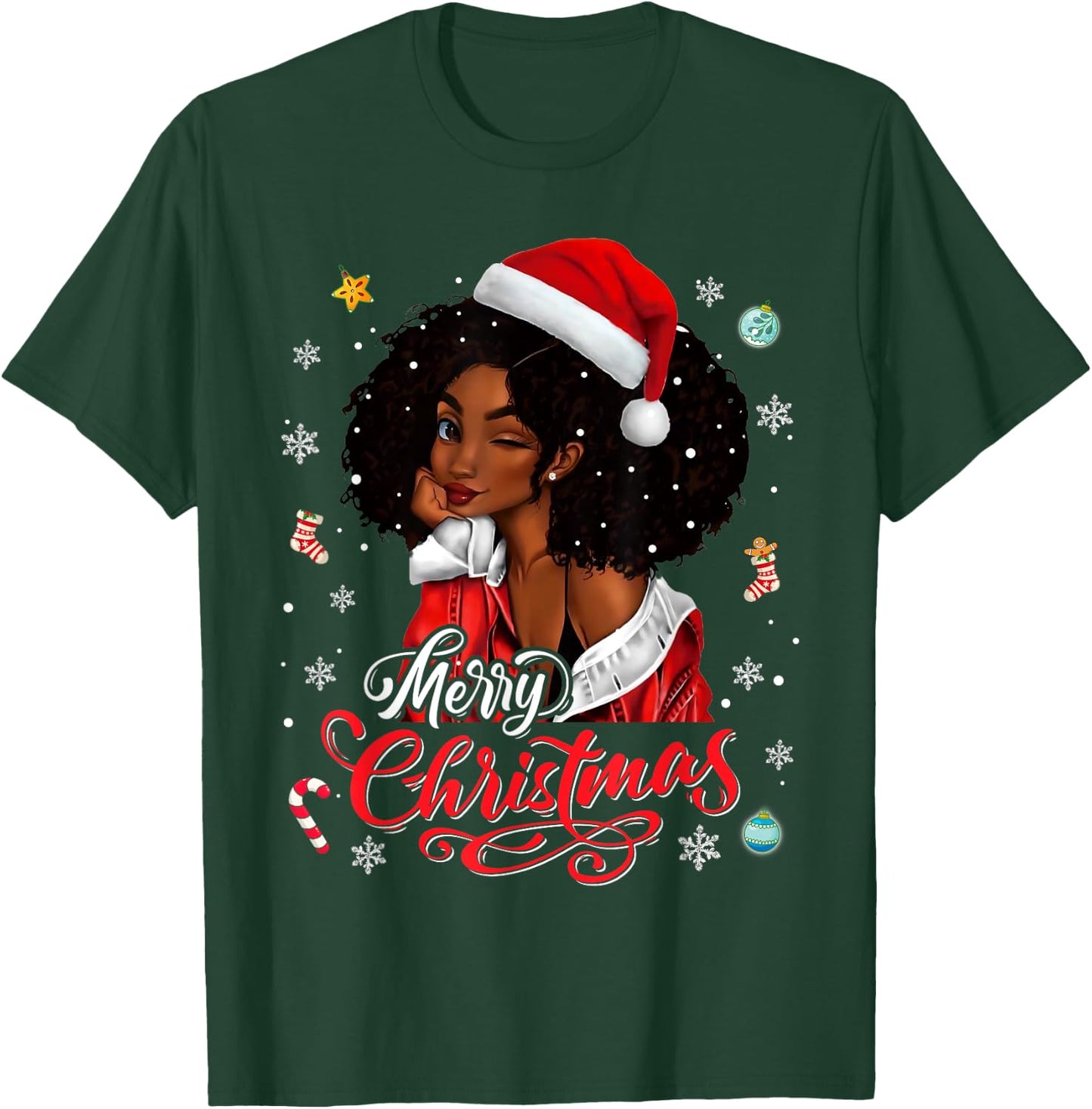 Merry Christmas Black Queen Girl African Santa Melanin Women T-Shirt - T-Shirt | Forest