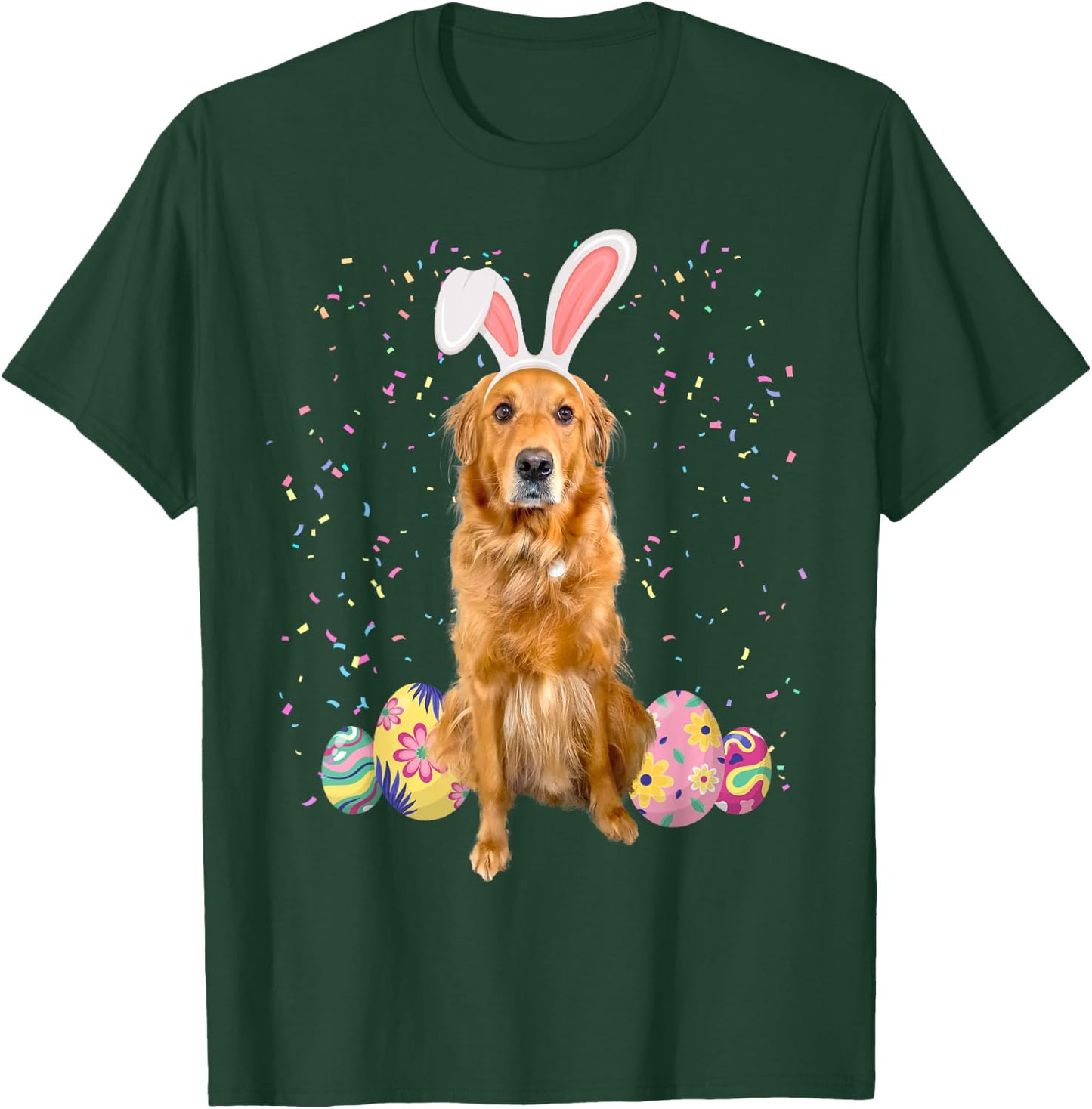 Cute Easter Golden Retriever With Easter Bunny Ears & Eggs T-Shirt - T-Shirt | Forest