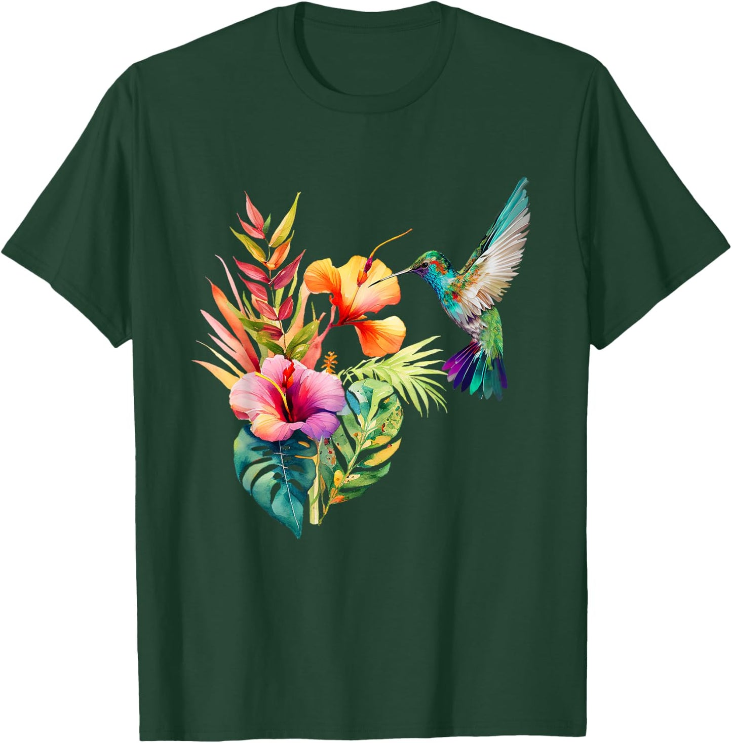 Hummingbird Backyard Birdwatching Tropical Flowers Birders T-Shirt - T-Shirt | Forest