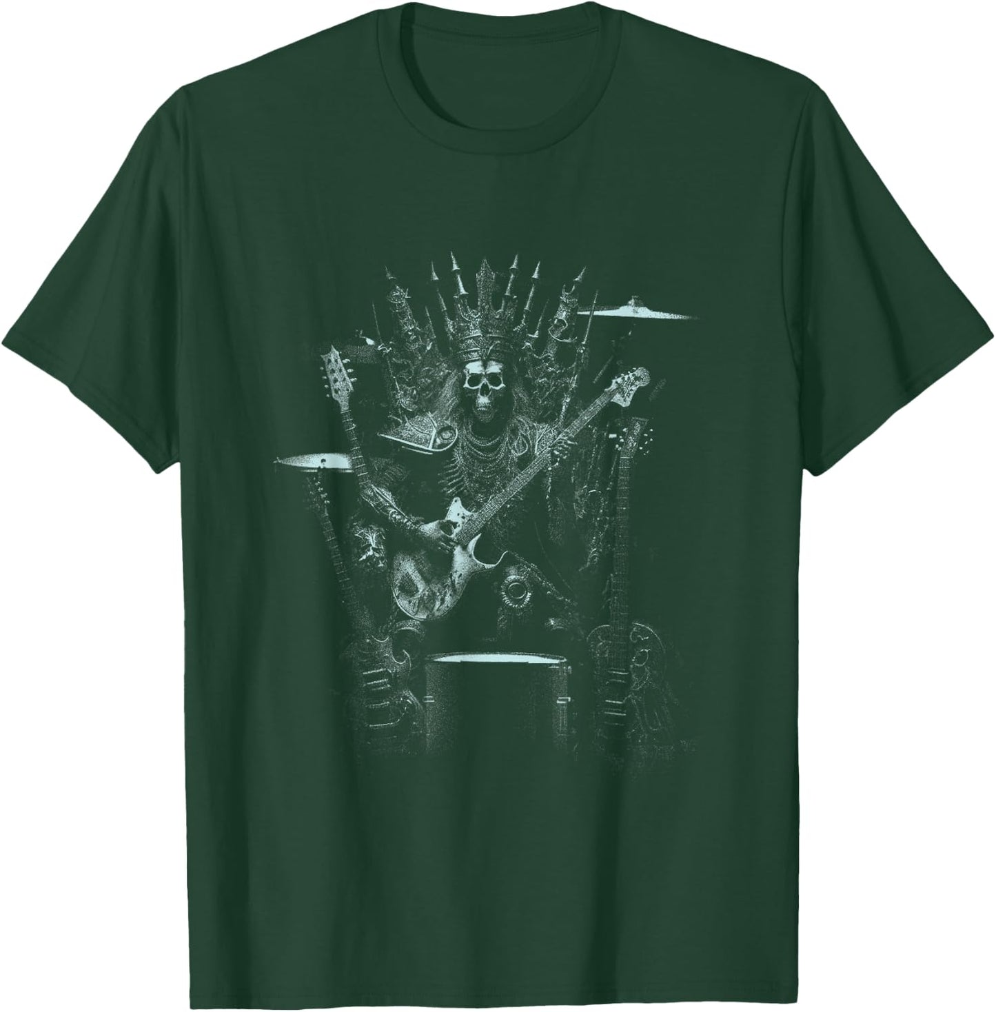 Halloween Skeleton Playing Guitar Throne Rock and Roll Band T-Shirt - T-Shirt | Forest