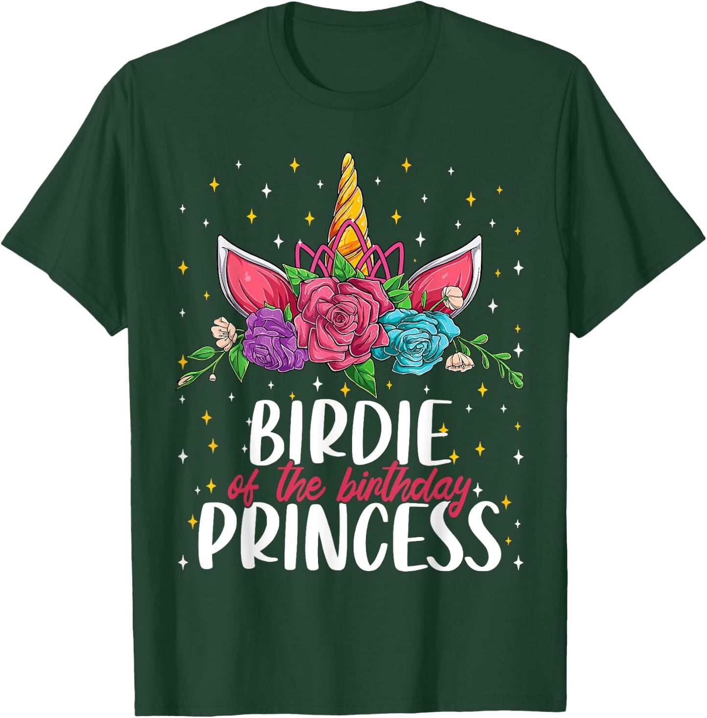 Birdie Of The Birthday Princess Girl Unicorn Bday Party T-Shirt - T-Shirt | Forest