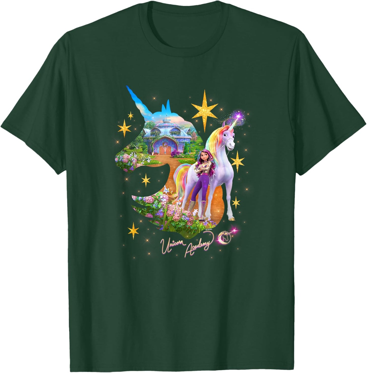 Unicorn Academy Silhouette Sparkle Graphic Logo T-Shirt - T-Shirt | Forest