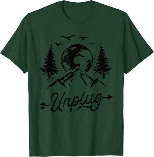 Unplug Hiking Camping Mountain Forest Hiker T-Shirt - T-Shirt | Forest