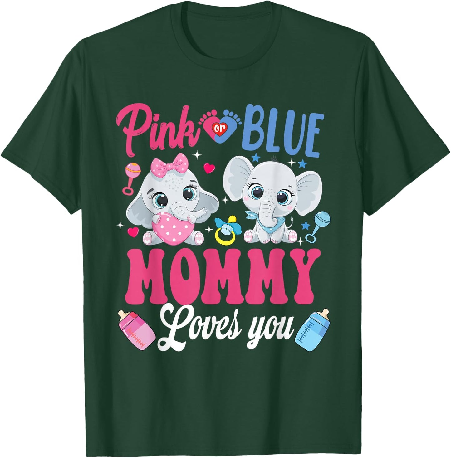 Pink Or Blue Mommy Loves Your shirt Elephant Gender Reveal T-Shirt - T-Shirt | Forest