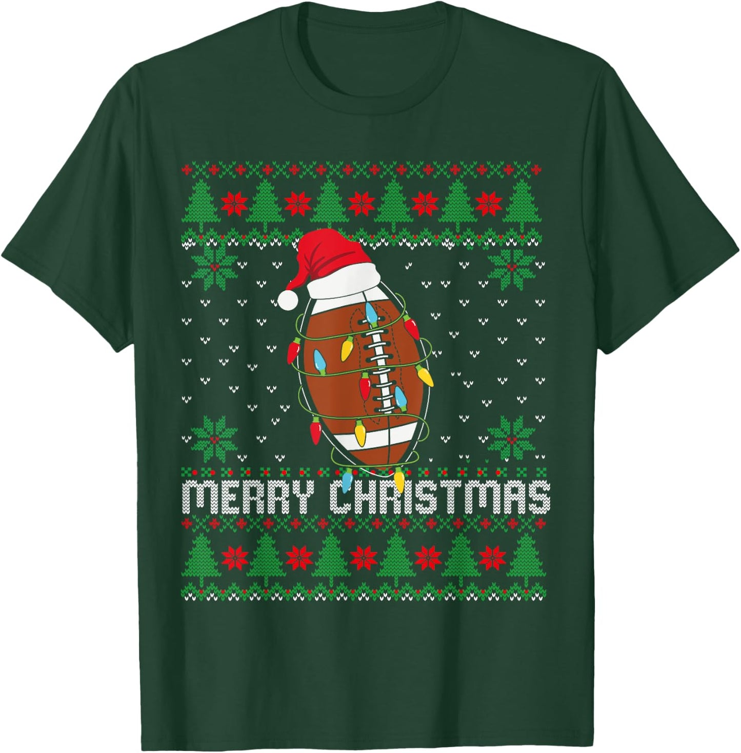 This is My Christmas Pjamama Football With Santa Hat Xmas T-Shirt - T-Shirt | Forest