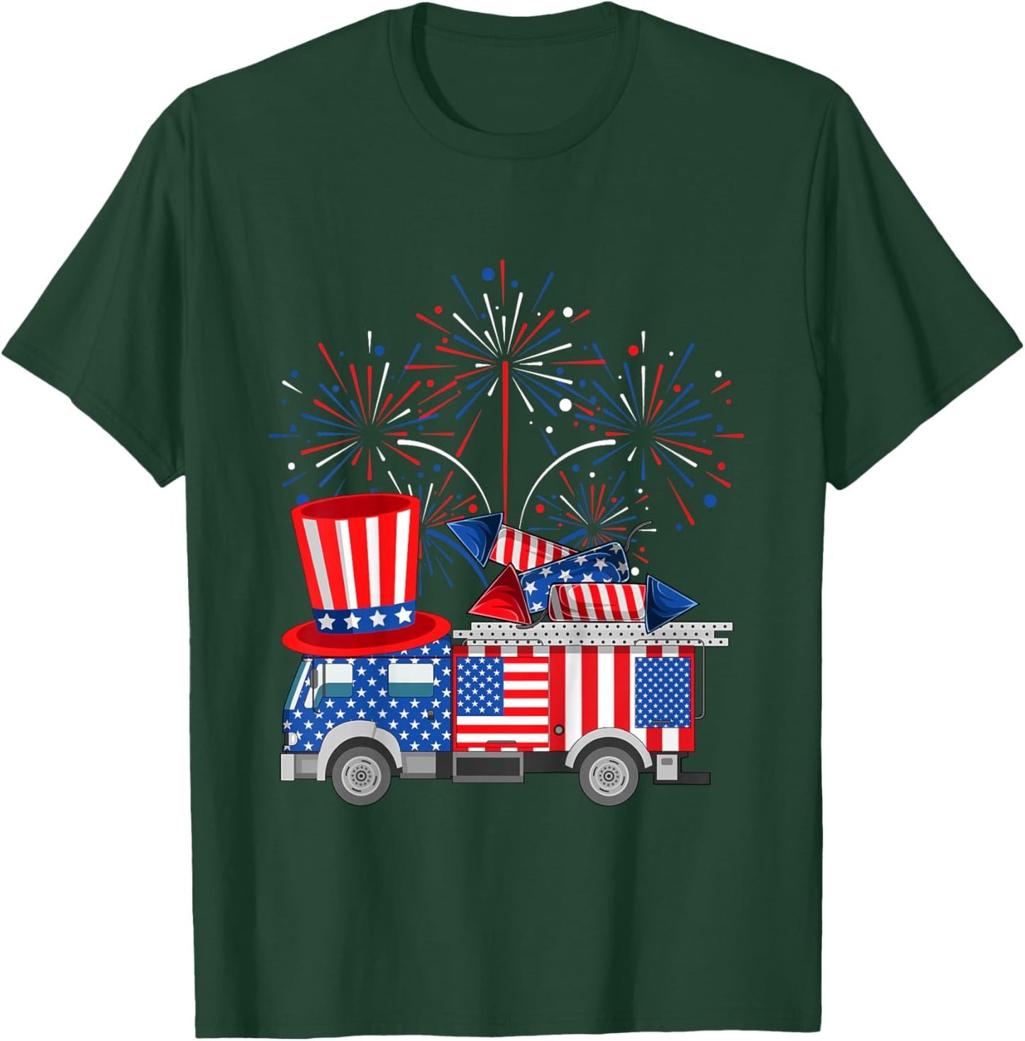 Kids Fire Truck Funny 4th of July Firefighter Kids Boys Firetruck T-Shirt - T-Shirt | Forest