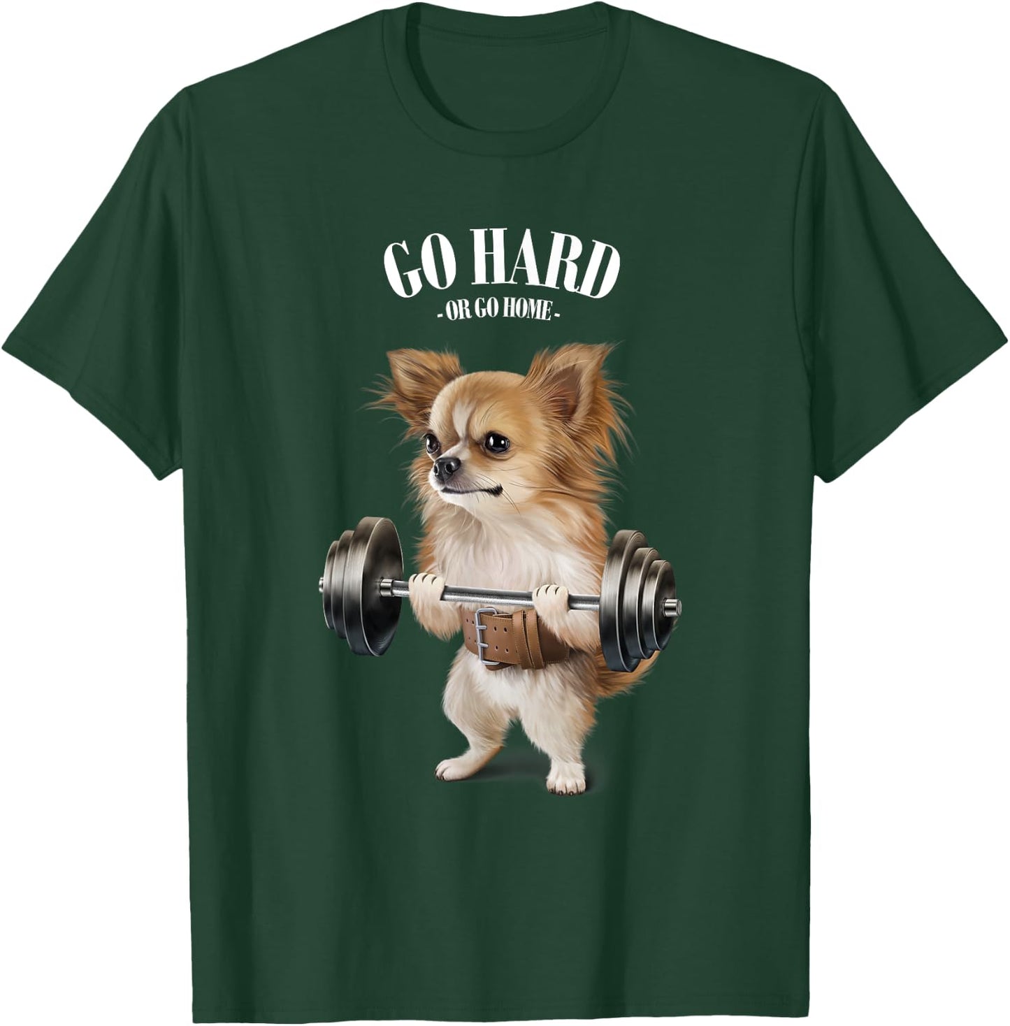 Chihuahua Dog Weightlifting in Fitness Gym Men Women Kids T-Shirt - T-Shirt | Forest
