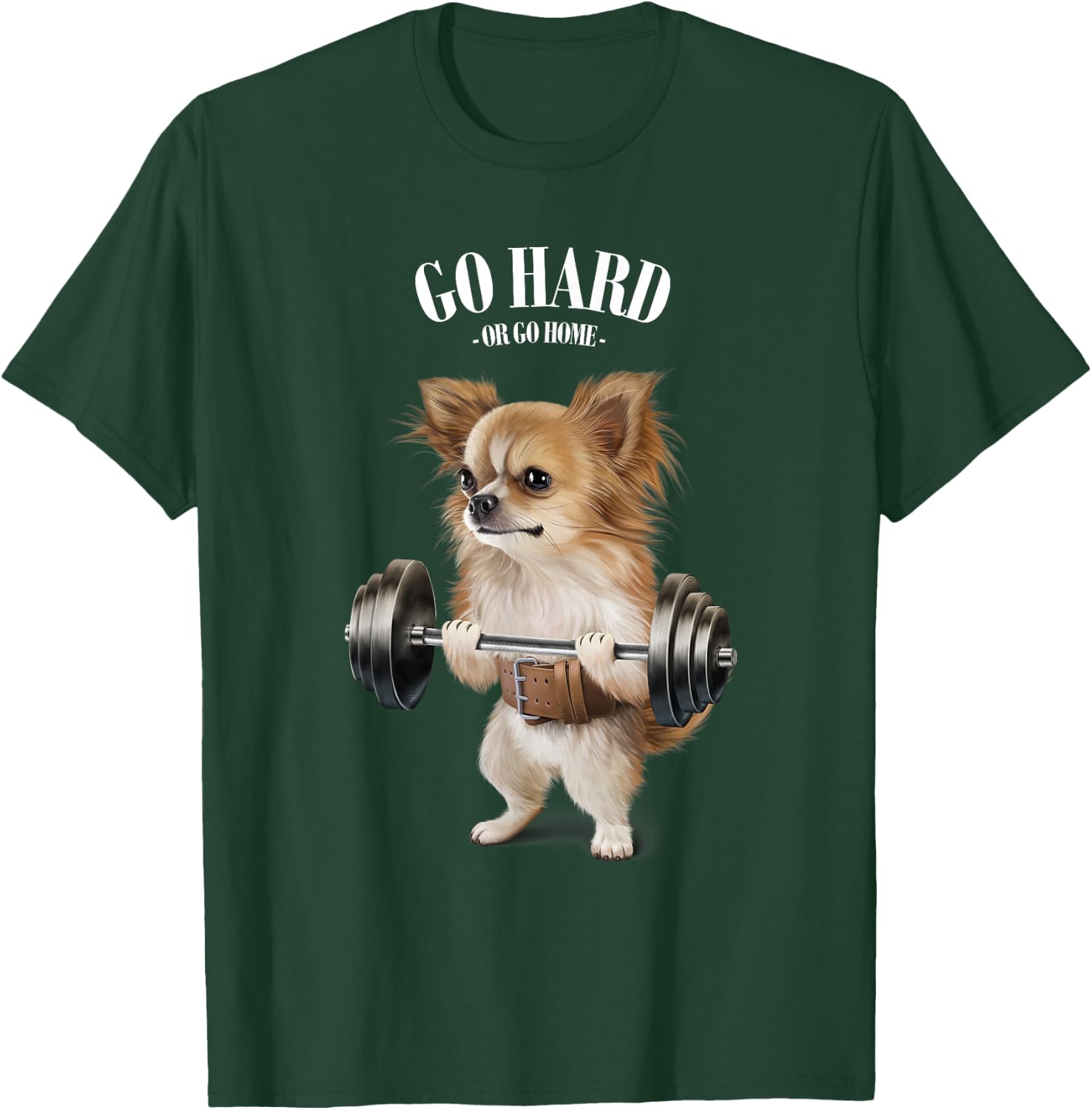 Chihuahua Dog Weightlifting in Fitness Gym Men Women Kids T-Shirt - T-Shirt | Forest