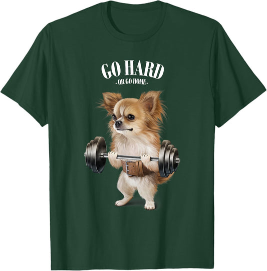 Chihuahua Dog Weightlifting in Fitness Gym Men Women Kids T-Shirt - T-Shirt | Forest