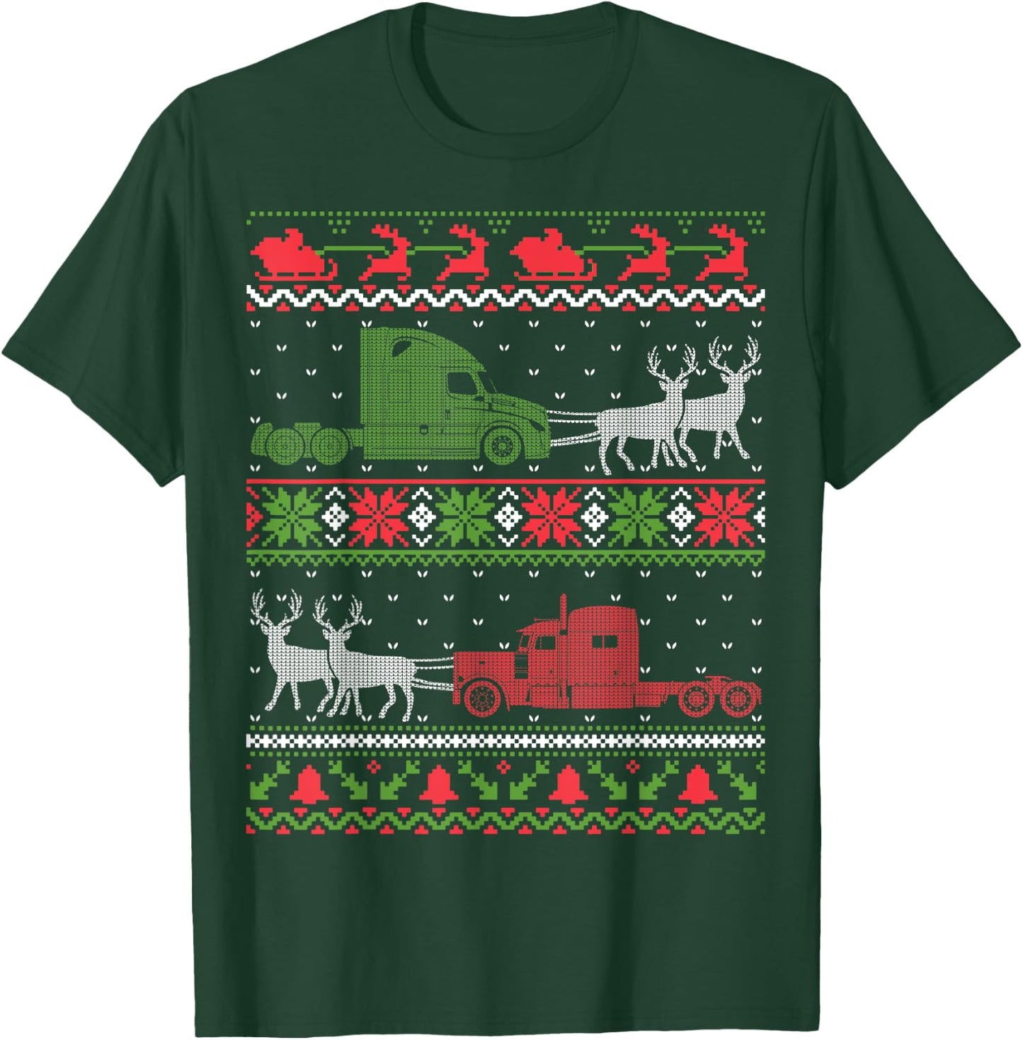 Semi Truck Driver - Truckers Ugly Christmas Sweater T-Shirt - T-Shirt | Forest