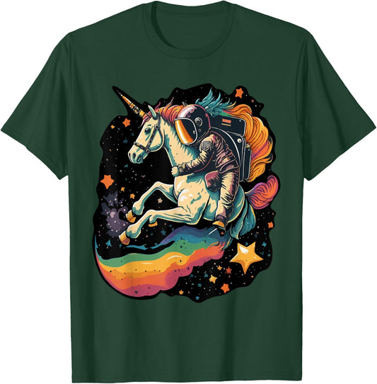 Cool Astronaut Spaceman Riding A Rainbow Unicorn In Space T-Shirt - T-Shirt | Forest
