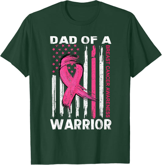 Dad Of A Warrior Breast Cancer Awareness Month Support Squad T-Shirt - T-Shirt | Forest
