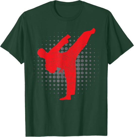 Taekwondo Kick Karate Boys Girls Martial Arts Vintage Dobak T-Shirt - T-Shirt | Forest