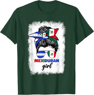 Half Mexican And Honduran Mexico Honduras Flag Girl T-Shirt - T-Shirt | Forest