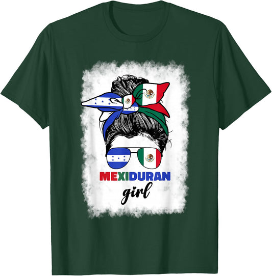 Half Mexican And Honduran Mexico Honduras Flag Girl T-Shirt - T-Shirt | Forest