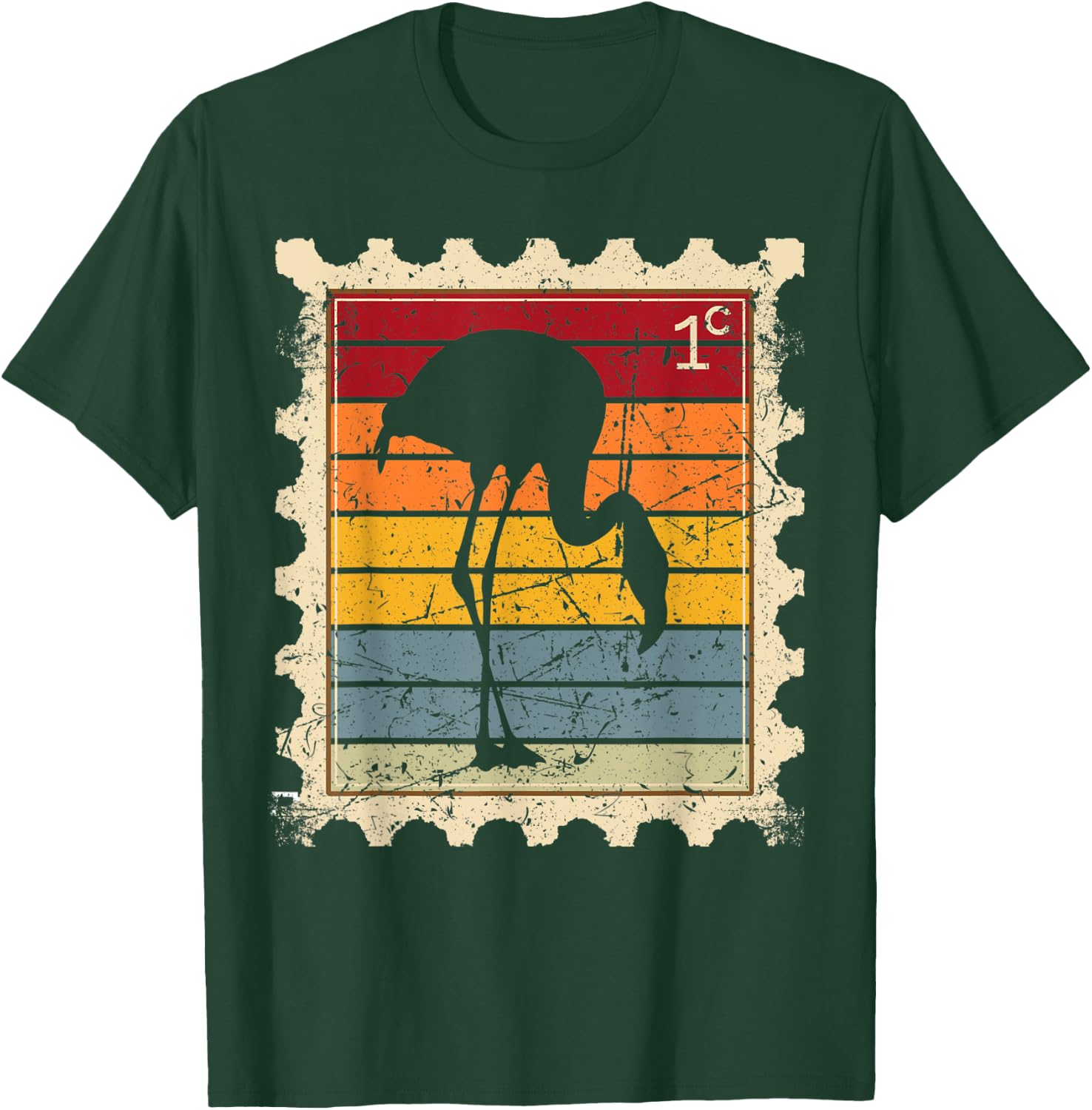 Postage Stamp with a Sunset Flamingo T-Shirt - T-Shirt | Forest
