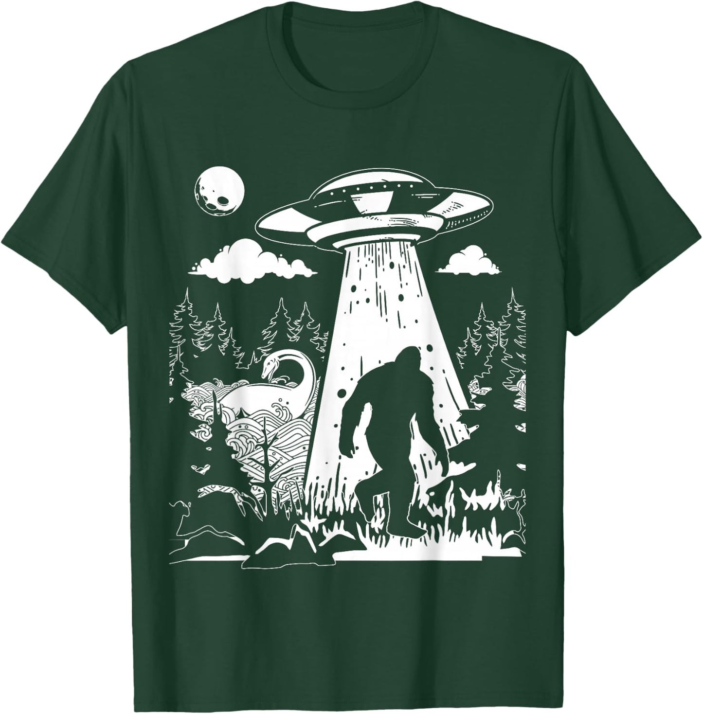 Vintage Alien with Bigfoot & Loch Ness Monster Cryptozoology T-Shirt - T-Shirt | Forest