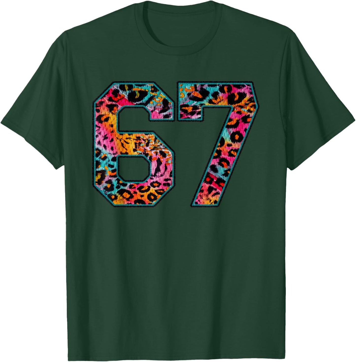 Number 67 in Retro Animal Print Fanwear Sports Player T-Shirt - T-Shirt | Forest