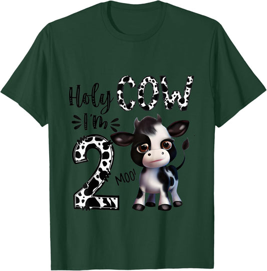 Holy Cow I'm Two 2 Years Old 2nd Birthday Boy Girl T-Shirt - T-Shirt | Forest