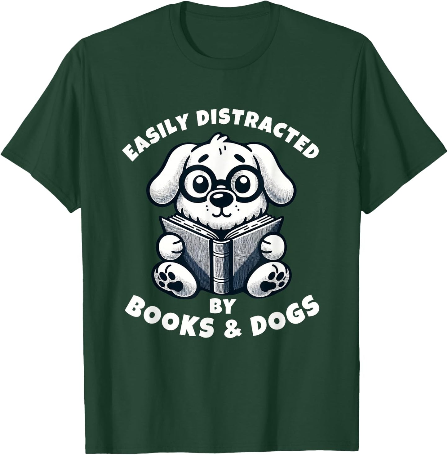 Kids Easily Distracted By Books and Dogs Graphic Reading T-Shirt - T-Shirt | Forest