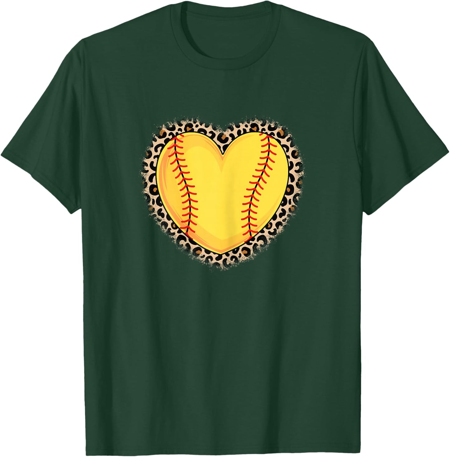 Cute Softball Heart Leopard Print Women Girls Softball Lover T-Shirt - T-Shirt | Forest