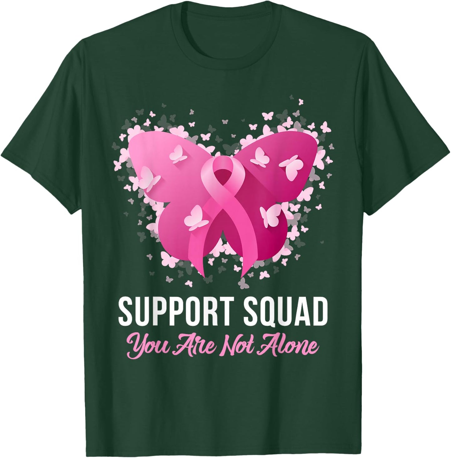 Support Squad Breast Cancer Awareness Pink Ribbon Butterfly T-Shirt - T-Shirt | Forest