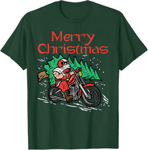Merry Christmas Biker Santa Xmas Motorcycle Big Bike Dad Men T-Shirt - T-Shirt | Forest