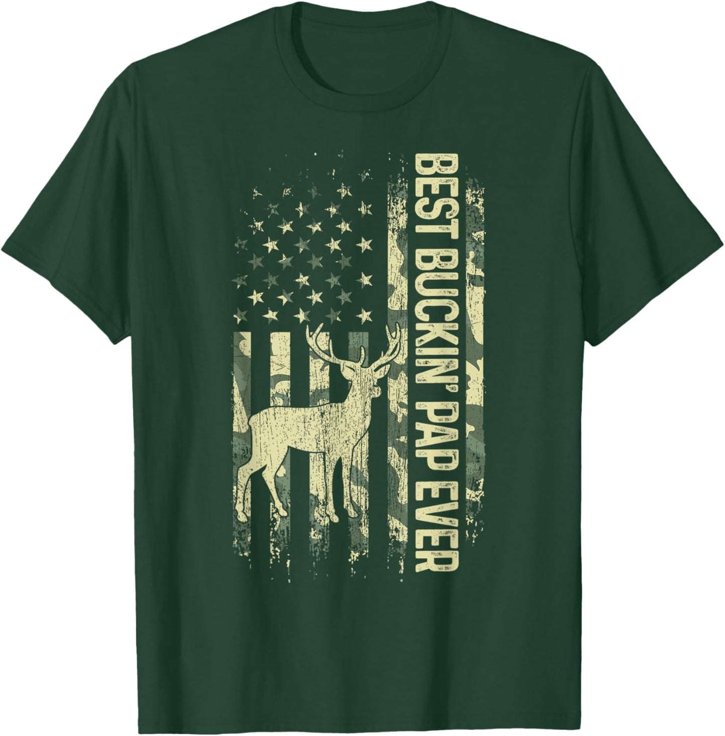 Best Buckin' Pap Ever Camouflage American Flag Father's Day Women Men T-Shirt - T-Shirt | Forest