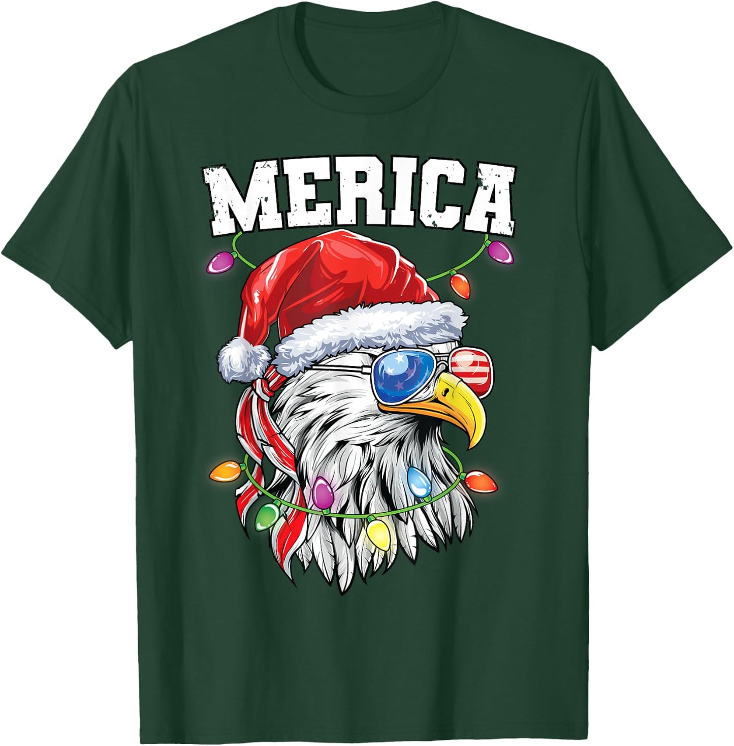 Merica Christmas Shirt Patriotic Veteran Santa Bald Eagle Kids Men T-Shirt - T-Shirt | Forest