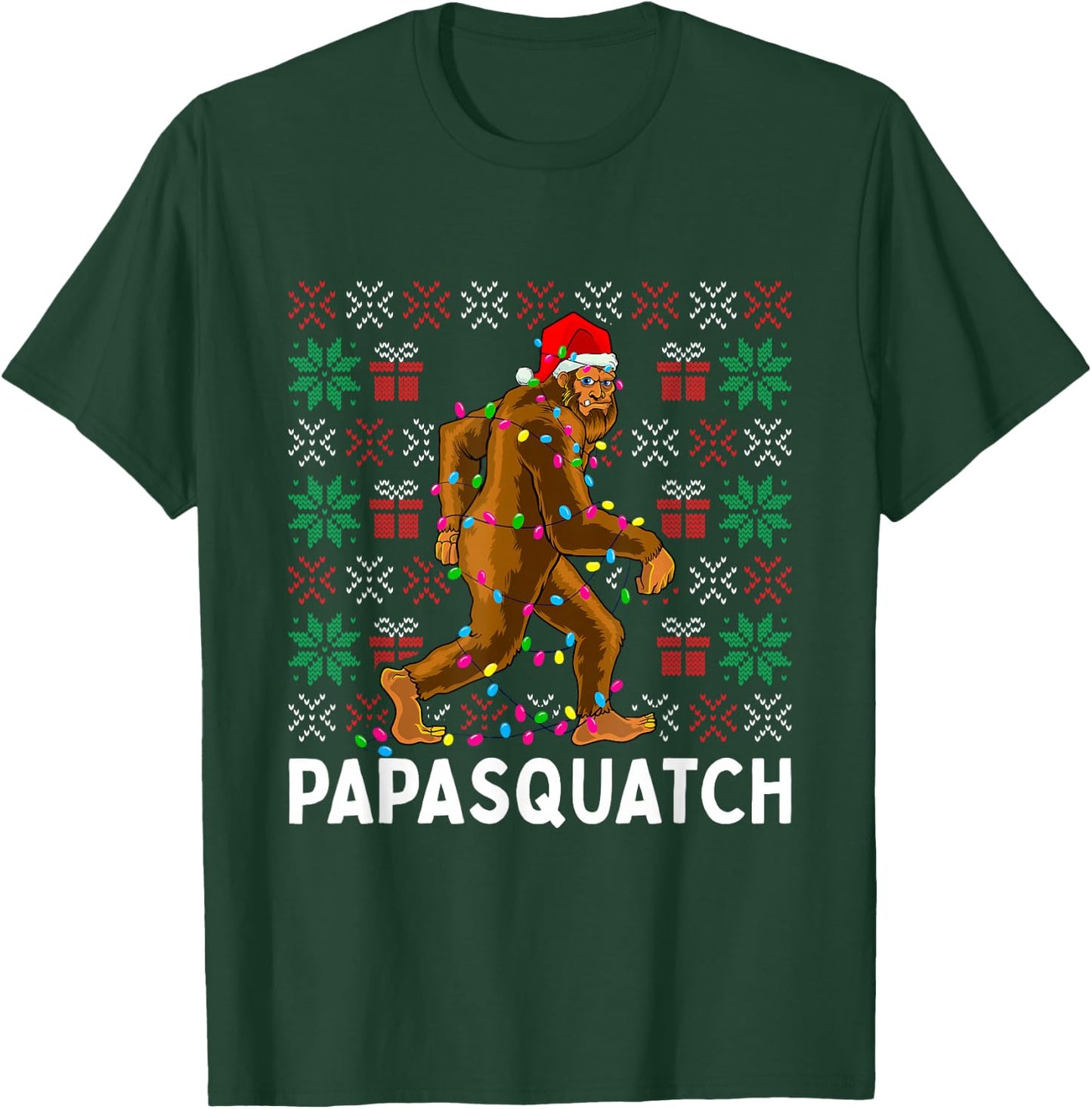 PapaSquatch Bigfoot Santa Ugly Christmas Pajamas Dad Papa T-Shirt - T-Shirt | Forest