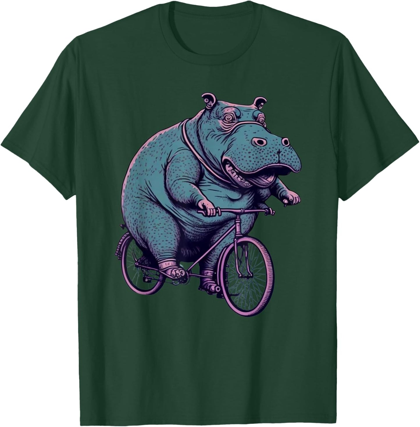 Hippo Cyclist | Hippopotamus Riding a Bike T-Shirt - T-Shirt | Forest