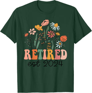 Retired 2024 Funny Retirement 2024 Wildflower T-Shirt - T-Shirt | Forest