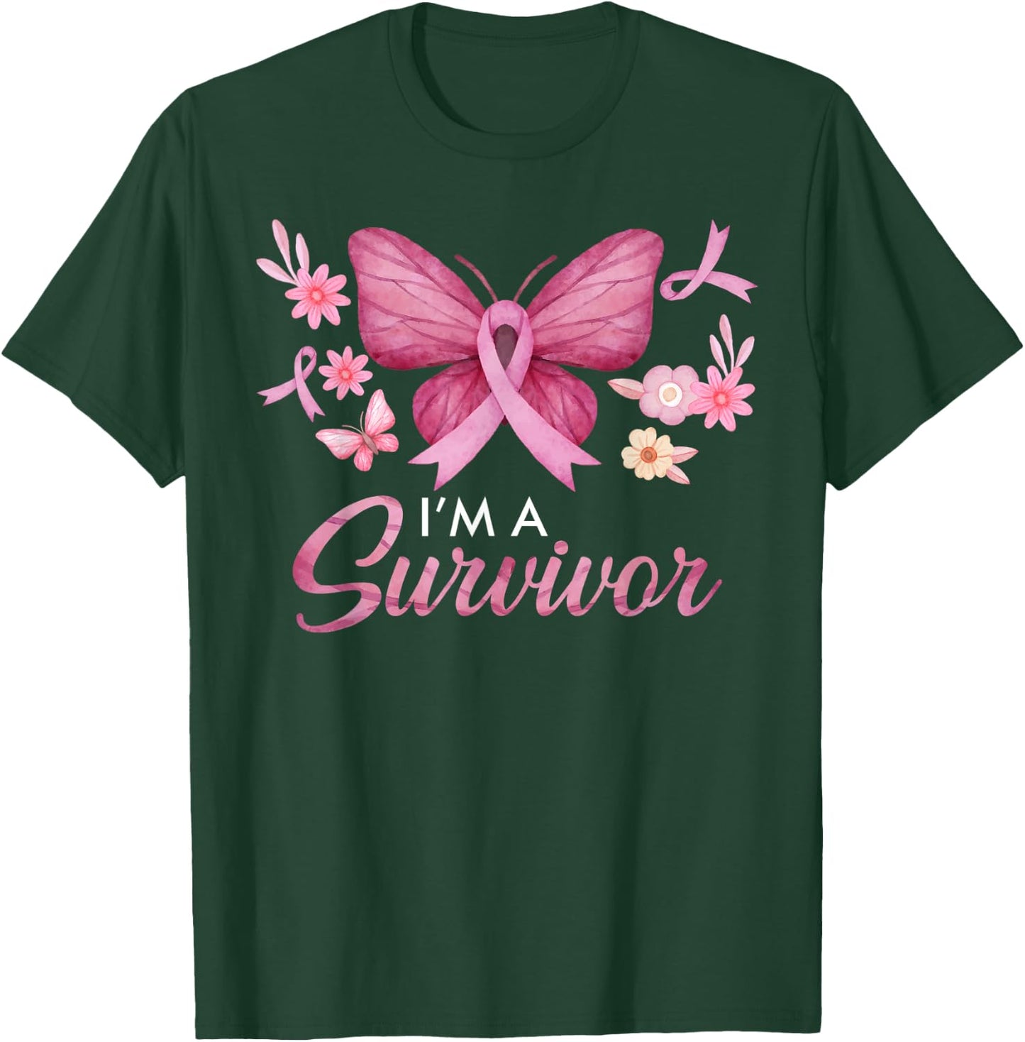 Faith Love Hope Survivor Pink Ribbon Breast Cancer Awareness T-Shirt - T-Shirt | Forest