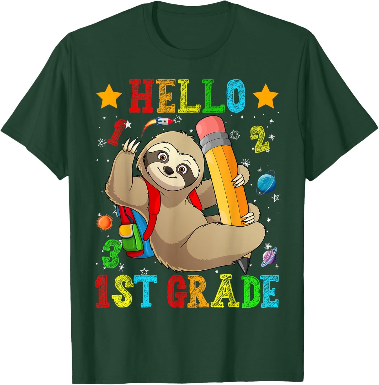 Cute Hello 1st Grade Sloth Animal Back To School Kids Girls T-Shirt - T-Shirt | Forest