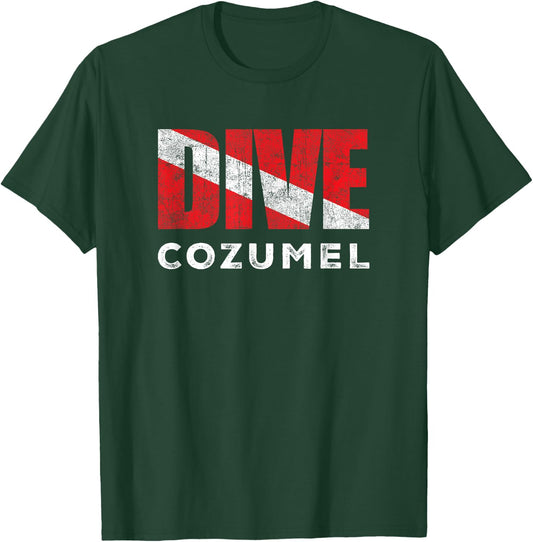 Retro Dive Cozumel Mexico Scuba Diver Vintage Dive Flag T-Shirt - T-Shirt | Forest