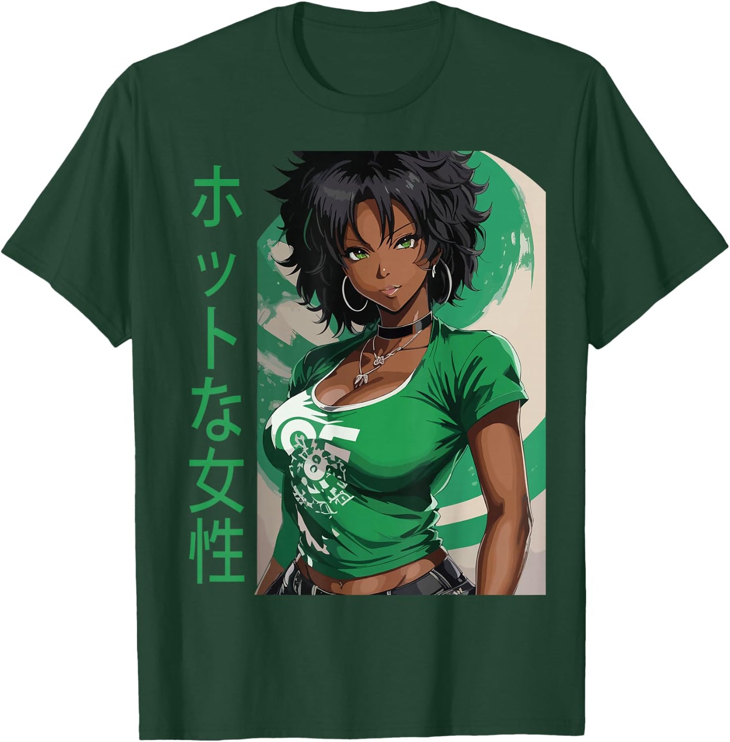 Black Anime Girl Kawaii Waifu Aesthetic Japanese Woman T-Shirt - T-Shirt | Forest