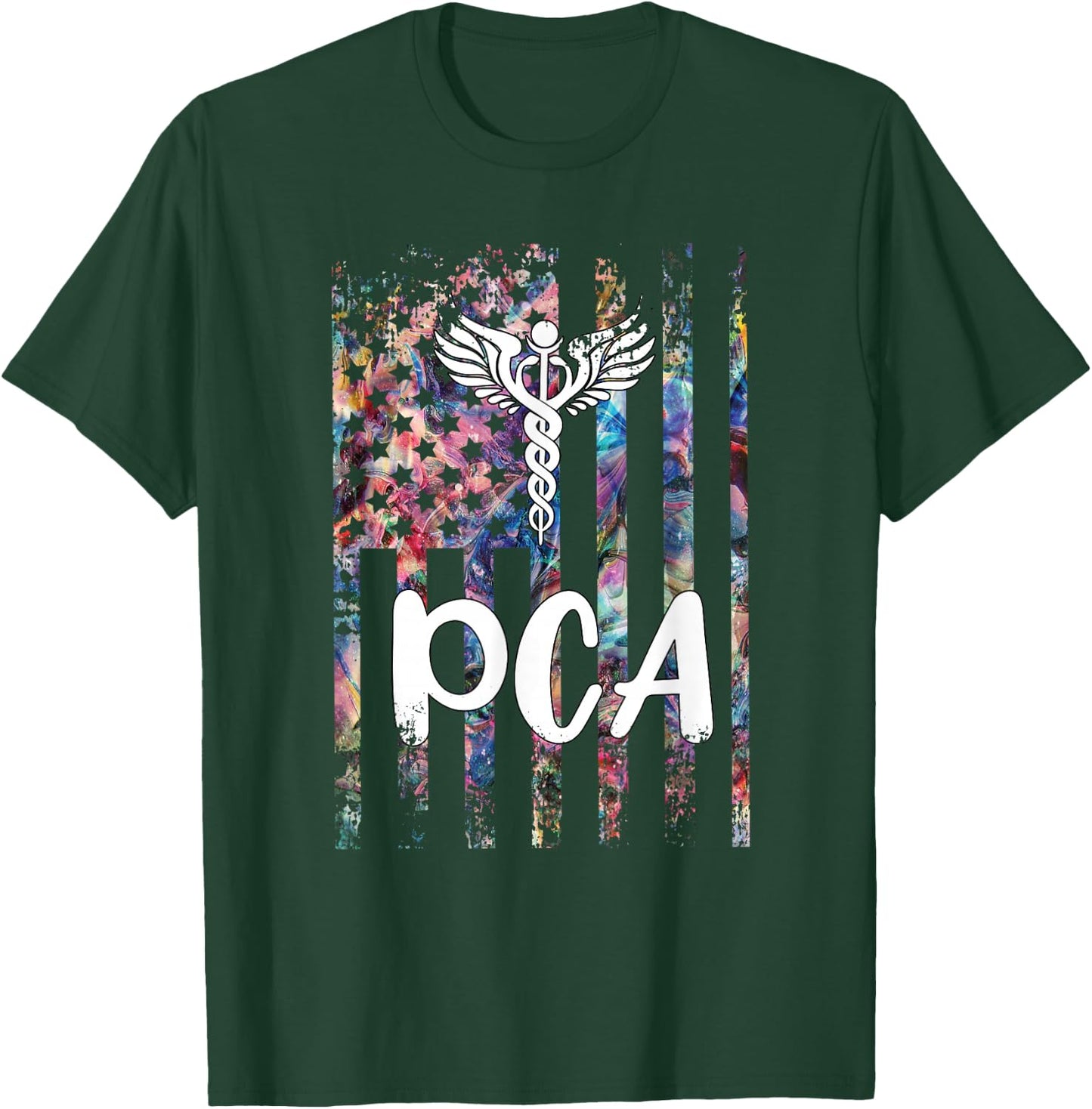 PCA American Flag Patient Care Assistant PCA Nurse T-Shirt - T-Shirt | Forest