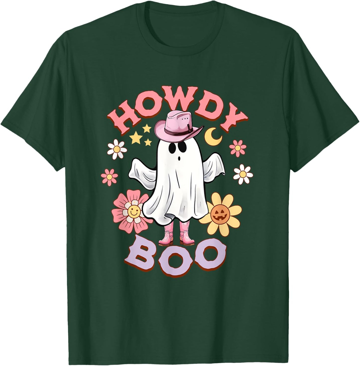 Howdy Boo funny ghost pink boots western halloween T-Shirt - T-Shirt | Forest