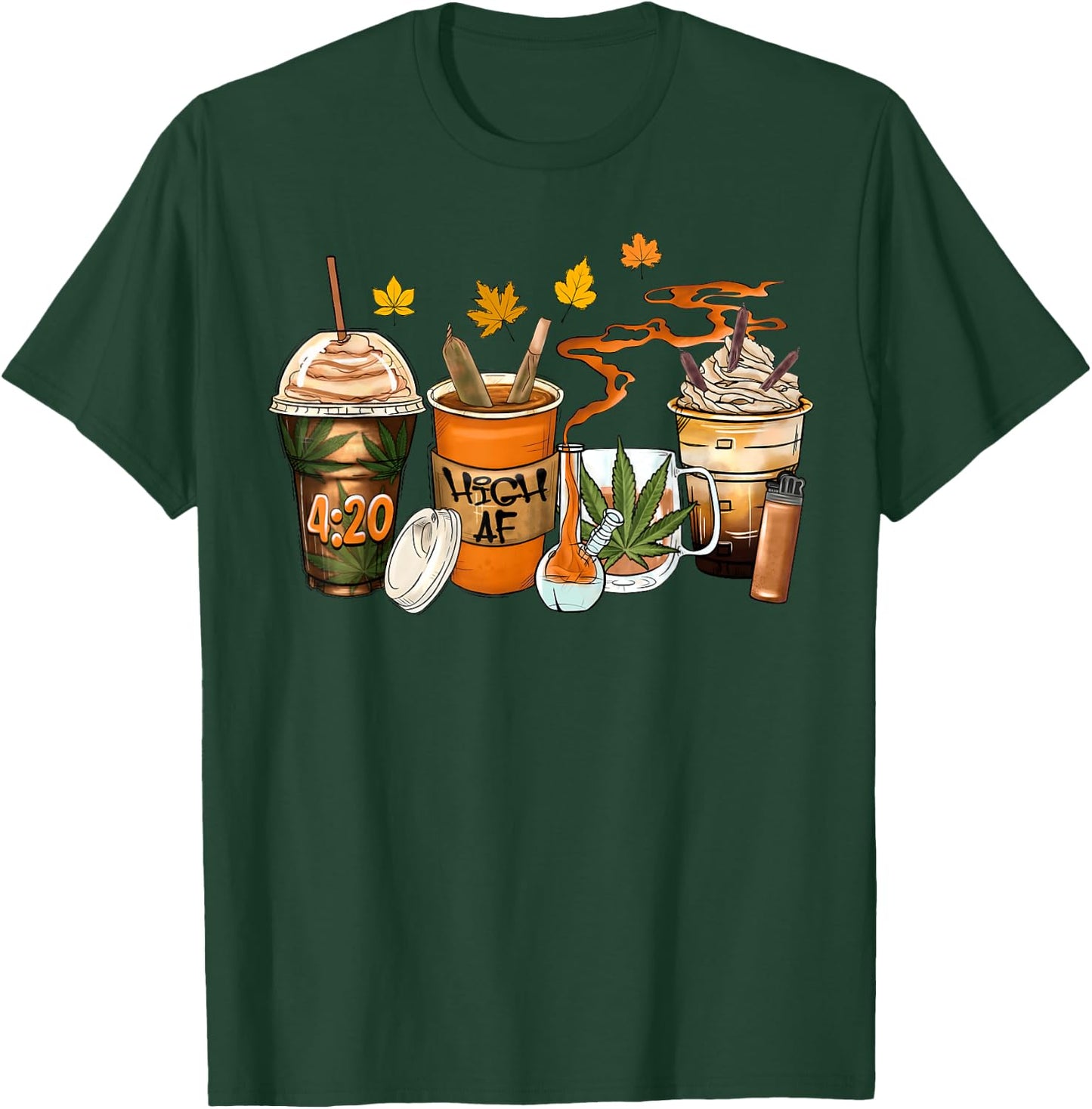 420 Marijuana Thanksgiving Weed Bong Pipe Pumpkin Spice Fall T-Shirt - T-Shirt | Forest